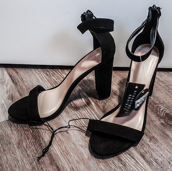 Black Block Heels with Ankle Strap